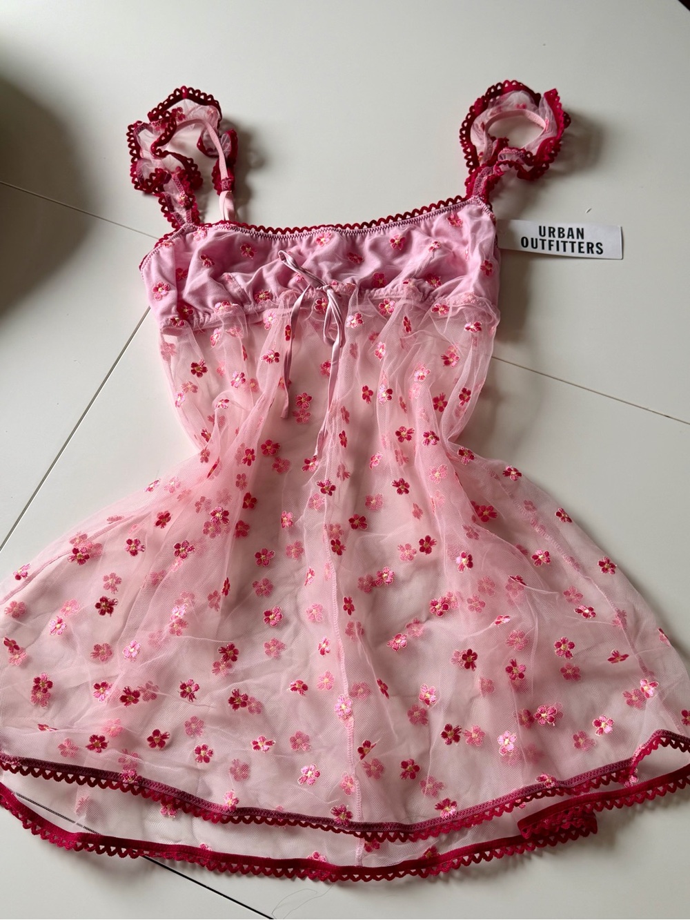 Urban Outfitters Pink Floral Mesh Babydoll Slip